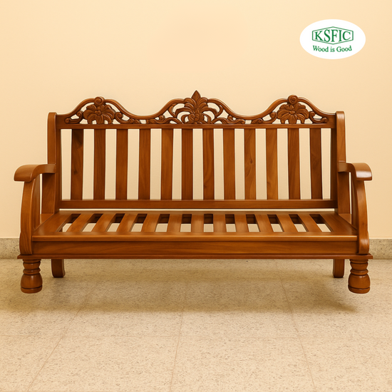 Teakwood Carving 3 Seater Sofa with Cushion