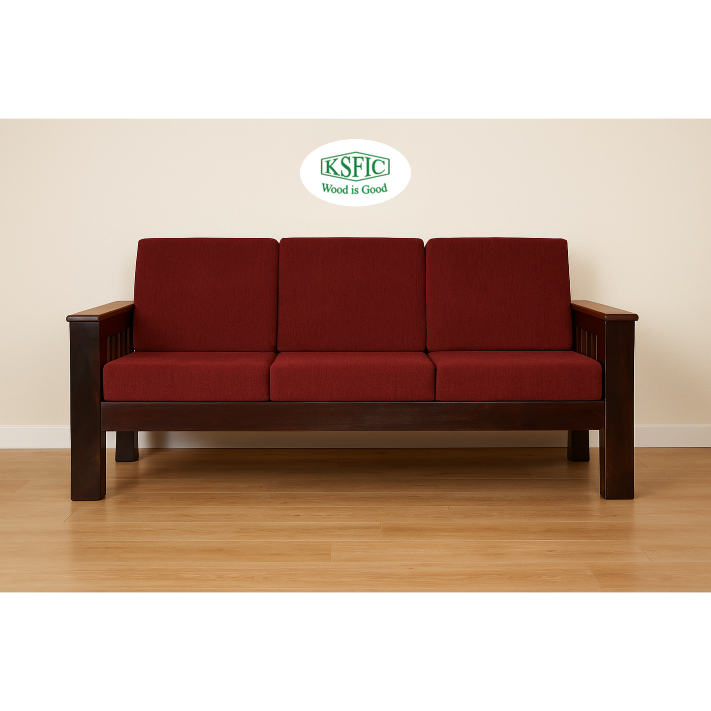 Rose Wood Sofa with Removeable Cushion 3 Seater